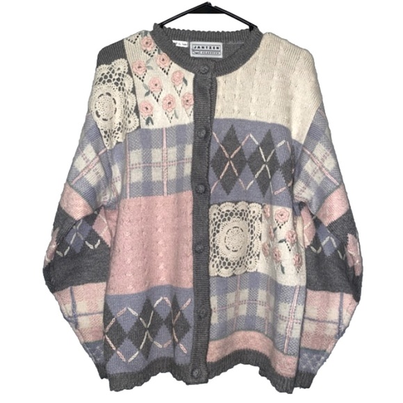 Vintage Sweaters - VINTAGE Hand Embroidered Jantzen Classics Grandma Cardigan Sweater